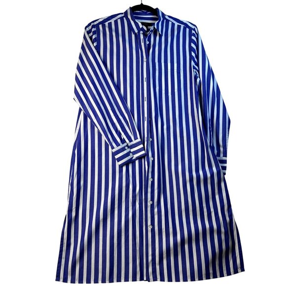 J.Crew Blue White Striped Long-Sleeve Button-Down Shirt Dress XS Preppy Oldmoney - Picture 8 of 13